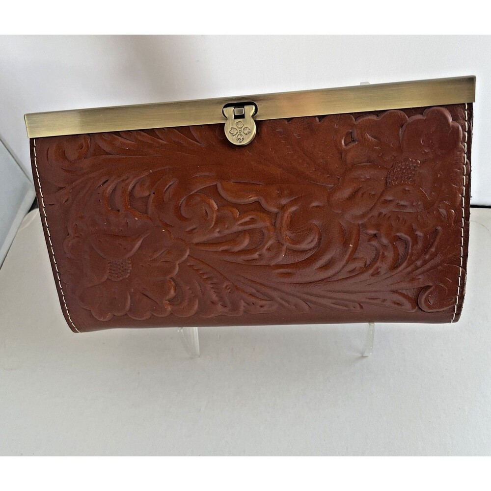 Patricia Nash Cauchy Leather Frame Wallet Tooled Florence Brown